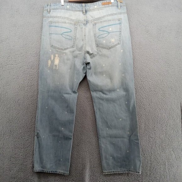 Seven7 Jeans Womens 24 Light Blue Rhinestones Distressed Ripped Wide Leg Denim - Picture 10 of 15